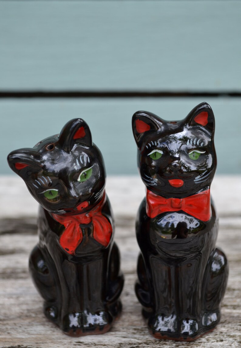 Vintage Shafford Black Cat Salt and Pepper Shakers Redware Etsy