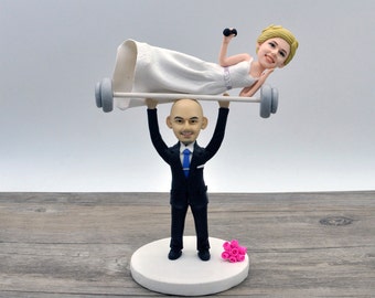 custom cake topper wedding topper bobblehead  wedding caketopper custom wedding cake topper weight lifting cake topper bobble head Halloween