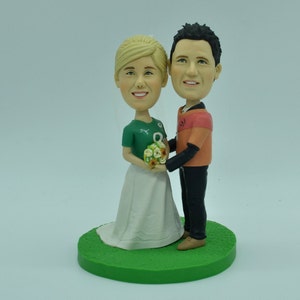 Custom Bride and Groom Football Fans Wedding Cake Topper