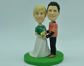 Custom Bride and Groom Football Fans Wedding Cake Topper