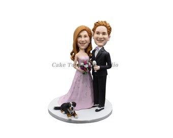 wedding cake topper, personalized cake topper, Bride and groom cake topper, bobblehead cake topper ,Cake Toppers custom cake topper with pet