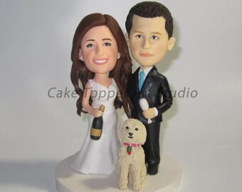 Topo de bolo de casamento personalizado com cachorro: presente de noiva personalizado