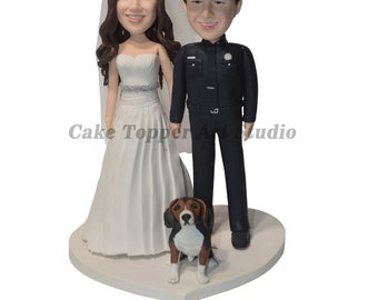 wedding cake topper, personalized cake topper, bobblehead cake topper ,Cake Toppers custom cake topper police topper wedding anniversary