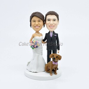 Personalized Wedding Cake Topper: Custom Couple & Pet Bobblehead