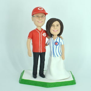Custom Baseball Wedding Cake Topper: Personalized Bobblehead Figurines