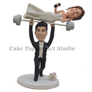 Weight Lifting Wedding Cake Topper: Personalized Bobblehead with Pets