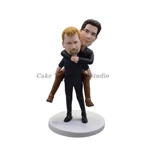 Custom Gay Hochzeitstorte Topper: Zwei Bräutigame Bobbleheads