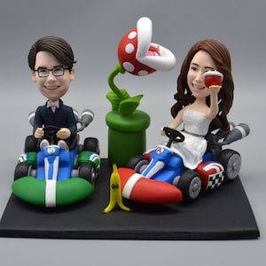 Wedding Cake Topper Kart Racing Game Gaming Boy Figurine Figure Wedding Party Idea Custom bobblehead