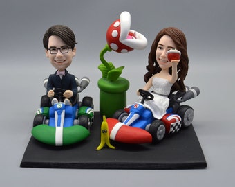 Wedding Cake Topper Kart Racing Game Gaming Boy Figurine Figure Wedding Party Idea Custom bobblehead