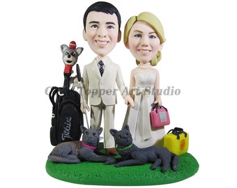 Golf Themed Wedding Cake Topper,Custom cake topper,Cake topper for wedding,Engagement cake topper,Just married gift,cake topper with pets