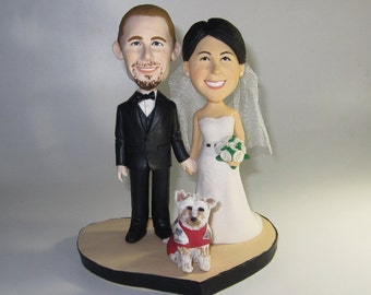 Unique wedding cake topper a pet personalized customm polymer clay toppers funny cartoon bride & groom figure figurines