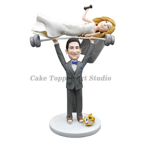 custom cake topper wedding topper bobblehead  wedding cake topper custom wedding cake topper weight lifting cake topper bobble head
