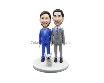 Gay Wedding Toppers, same sex cake topper,2 grooms cake topper,Custom bobblehead,gay cake topper,gay man wedding, gay cake,gay wedding,