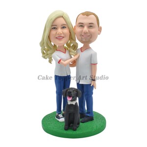 Personalized Wedding Cake Topper: Bride, Groom & Pet Bobblehead