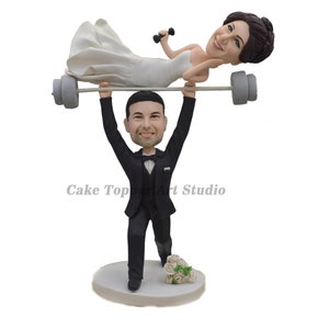 weight lifting cake topper, Wedding Cake Topper, Personalized cake topper Custom bobblehead custom cake topper bobble head