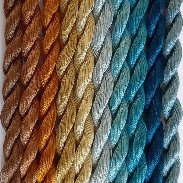 Hand Dyed Embroidery Cotton - 10 colour pack 'Drifters by the Shore'