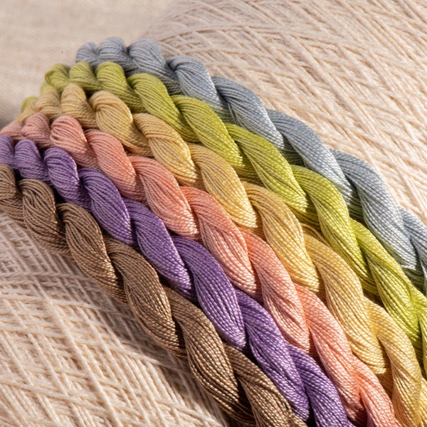 Hand Dyed Cotton Perle 12 Embroidery Threads - Pastels (6 colour pack)