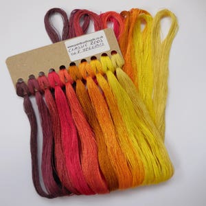 Hand Dyed Silk Embroidery Thread - Classic Reds/Yellows Pack (10 colour pack - fine weight)