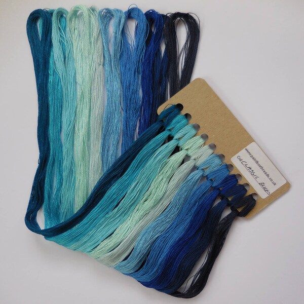 Hand Dyed SIlk Embroidery Thread - Fine weight (Classic Blues 10 Colour Pack)