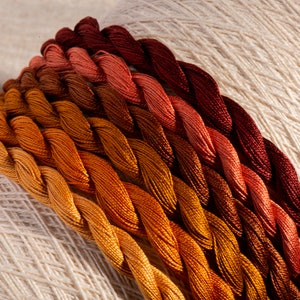 Handgefärbte Baumwollperle Stickgarn - geschwärzte Kupferfäden (6 Farbpakete)