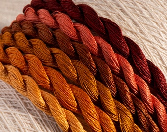 Hand Dyed Cotton Perle Embroidery Threads - Burnished Coppers (6 colour pack)