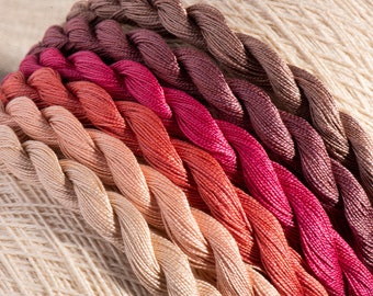 Hand Dyed Cotton Perle 12 Embroidery Threads -Desert Rose (6 colour pack)