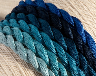 Hand Dyed Cotton Perle 12 Embroidery Threads - Ocean Voyage (6 colour pack)