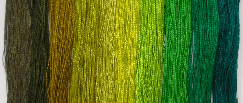 10 colour pack Classic Green Pack Hand Dyed Silk Embroidery Threads