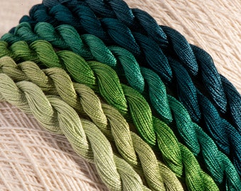 Hand Dyed Cotton Perle 12 Embroidery Threads - Summer Leaves (6 colour pack)