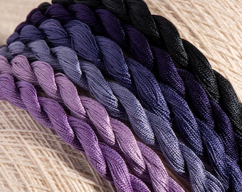 手染めコットンパール 12 刺繍糸 - ミッドナイトモーブ (6 色パック)