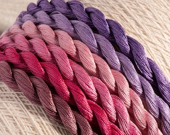 Hand Dyed Cotton Perle 12 Embroidery Threads - Lilac Blush (6 colour pack)