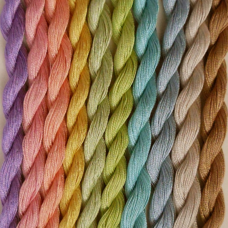 Hand Dyed Embroidery Thread Pack 10 colours Pastels Collection image 2