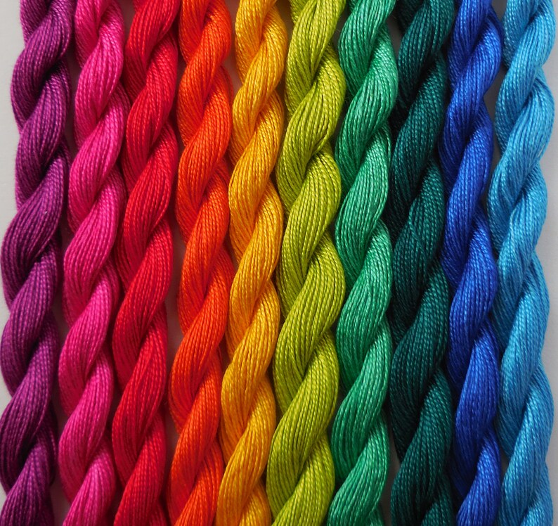 Hand Dyed Embroidery Thread Pack 10 colours Brights Collection image 2