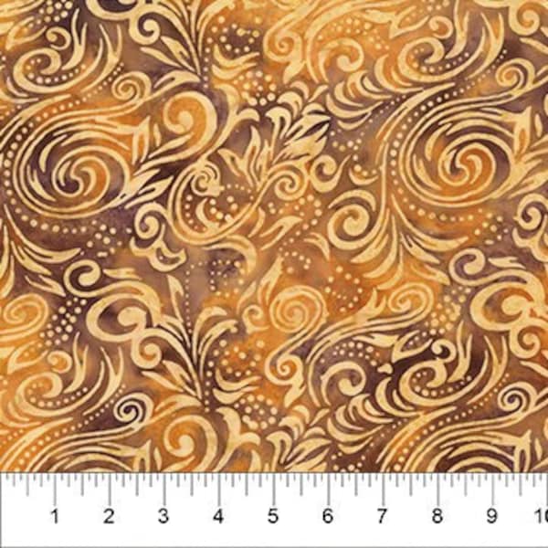 Florentine Batik 80610-37 Tree Sap Large Floral Mocha 100% Cotton Batik Handmade in Indonesia Batiks by Northcott Banyan Batiks Studio