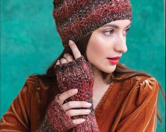 NORO Hat & Fingerless Mitts PDF Instant Download Pattern featuring NORO Kiri