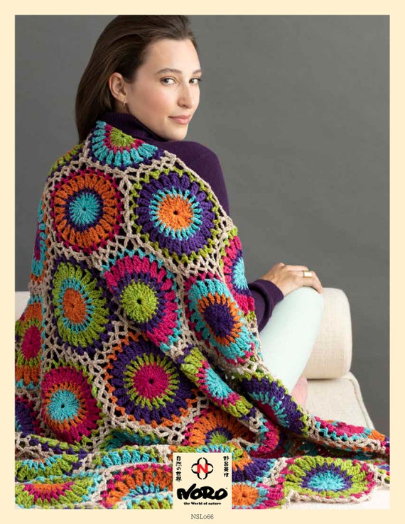 Koko Crochet Circle Blanket Kit Includes 6 X 150g Balls of NORO Malvinas Med bulky 4 5 Pure Blend of 100 Merino Wool Yarn and Pattern Etsy Canada