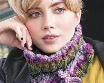 NORO Woven Lilac Cowl PDF Instant Pattern Download featuring NORO Kureyon Yarn