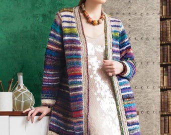 NORO Silk Garden Open Cardigan PDF Download Pattern Featuring NORO Kanzashi and Bachi