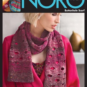 NORO Kiri Knit Kit Buttonhole Scarf Includes 1 x 100g Hank of NORO Kiri Yarn in 7 Color Options and Free NORO Pattern image 2