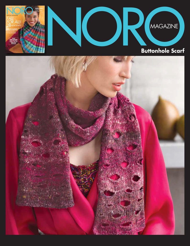NORO Kiri Knit Kit Buttonhole Scarf Includes 1 x 100g Hank of NORO Kiri Yarn in 7 Color Options and Free NORO Pattern image 2