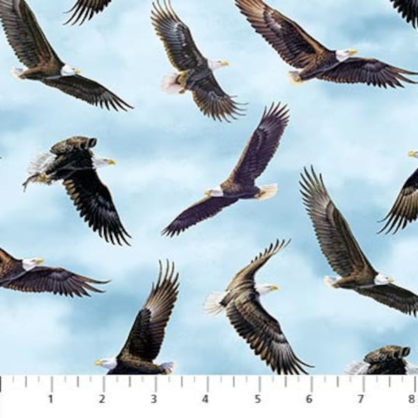 Spirit of the Skies DP23802-42 Eagle Toss Digitally Printed Naturescape by wildlife painter Rick Kelley for Northcott Silk Inc.