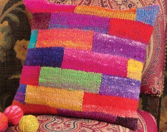 NORO Patchwork Pillow PDF Instant Download Pattern Features Staggered Blocks of Patchwork in This Eye-catching Pillow