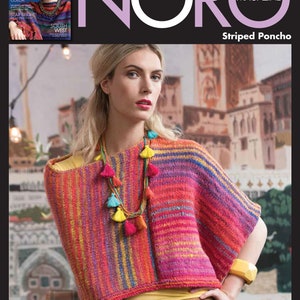 NORO Kureyon Knit Kit Striped Poncho features Noro Kureyon 100% Wool Yarn 6 (7) x 50g balls in 9 Colorway Options and Free NORO Pattern