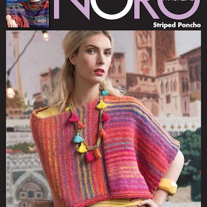 NORO Kureyon Knit Kit Striped Poncho features Noro Kureyon 100% Wool Yarn 6 (7) x 50g balls in 9 Colorway Options and Free NORO Pattern