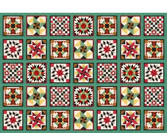 Rooster Farm House by Retro Vintage 5" Quilt Blocks 04797MU 100% Cotton Quilting Fabric P& B Textiles