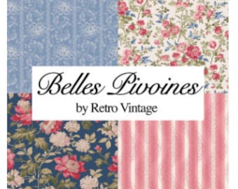 Belles Pivoines Precut Fabric Bundles "Beautiful Peonies", Hydrangeas and Roses by Retro Vintage Precut Bundles PB Textiles