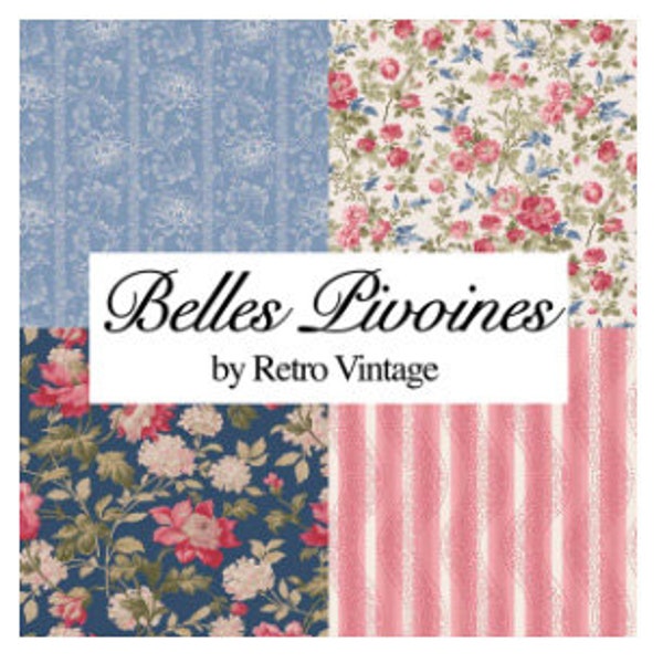 Belles Pivoines Precut Fabric Bundles "Beautiful Peonies", Hydrangeas and Roses by Retro Vintage Precut Bundles PB Textiles