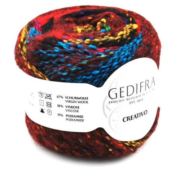 Gedifra Creativo Italienische Schurwollmischung Creativo strickt Bunte Patchwork-Effekt aus einem einzigen Garn für kreative Mode Strick