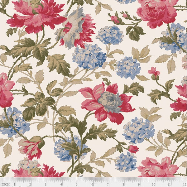 Belles Pivoines "Beautiful Peonies" Elegant Floral Fabric 4688MU Large Peonies by Retro Vintage 100% Cotton Quilting Fabric P& B Textiles