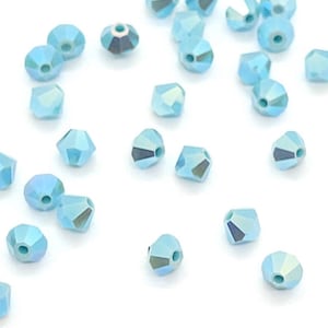 Turquoise AB2x Preciosa Czech Crystal Bicone Beads,Blue Crystal,4mm, 24 Pcs.Authentic Preciosa Compatible With Swarovski Crystal 5301/5328